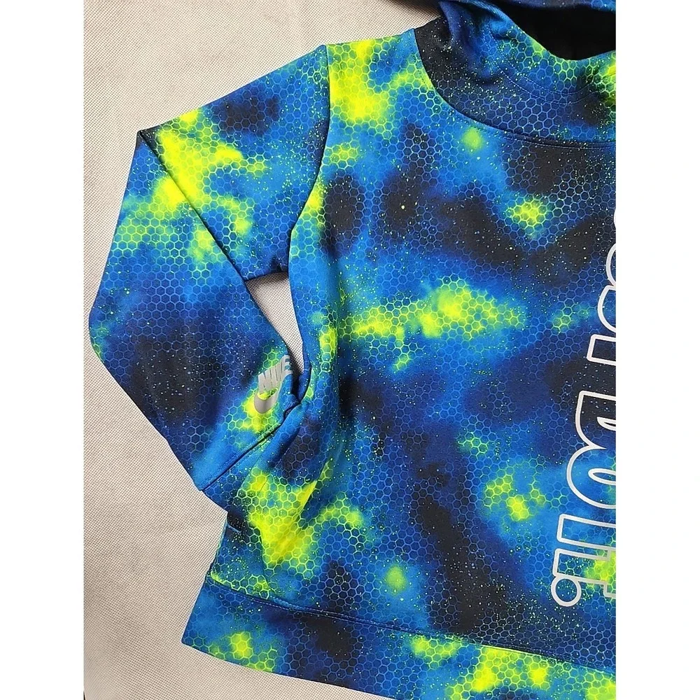 Nike Hoodie Boys Size 4 XSmall Hooded Sweatshirt Pullover Fleece Blue‎ Green NWT